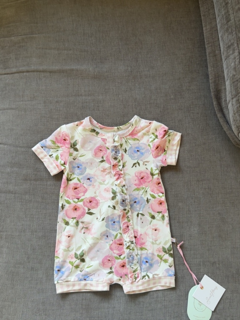 SweetHoney Floral Ruffle Baby One-Piece Romper - Pink, Blue, Green
